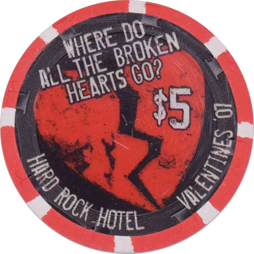 Hard Rock Casino Las Vegas Nevada $5 Valentine's Day Chip 2007