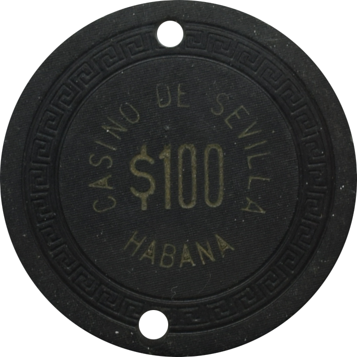 Casino de Sevilla Habana Cuba $100 Cancelled Chip