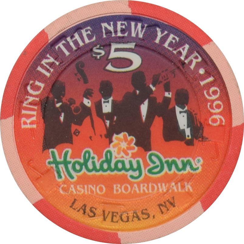 Holiday Inn Casino Boardwalk Las Vegas Nevada $5 Ring in the New Year Chip 1995