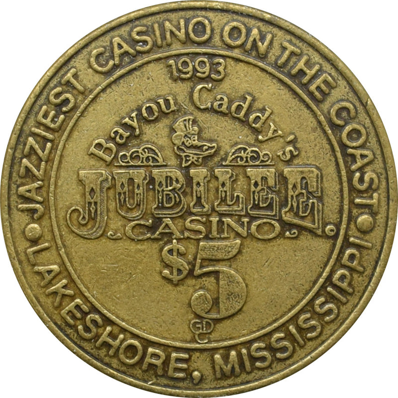 Bayou Caddy's Jubilee Casino Council Lakeshore/Greenville Mississippi $5 Token