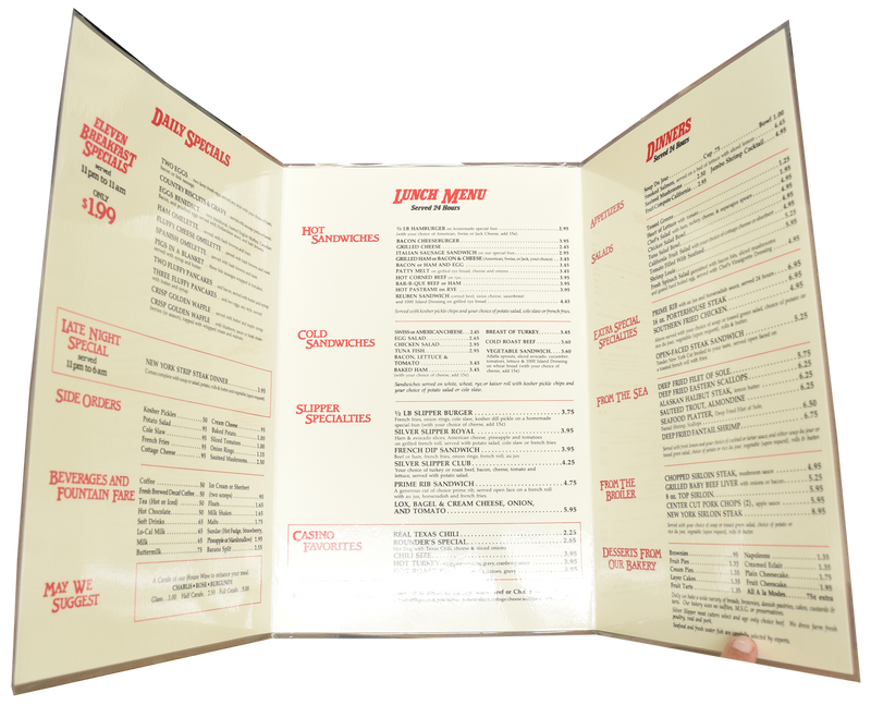 Silver Slipper Casino Las Vegas Nevada Tri-Fold Menu