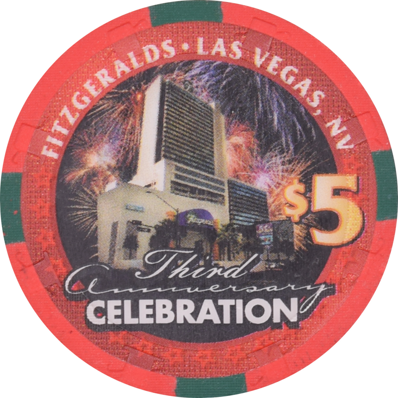 Fitzgeralds Casino Las Vegas Nevada $5 Don Barden President & CEO, 3rd Anniversary Chip 2005