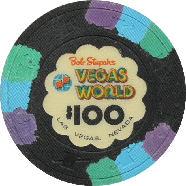 Vegas World Casino Las Vegas Nevada $100 Chip 1980s (Grn/Blue/Pur)