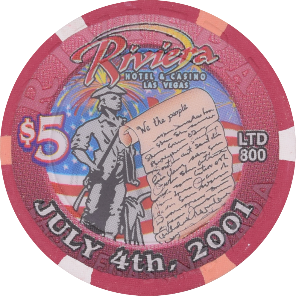 Riviera Casino Las Vegas Nevada $5 4th of July Chip 2001