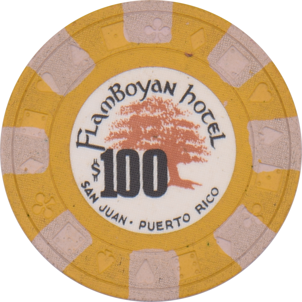 Flamboyan Hotel Casino San Juan Puerto Rico $100 Mustard Ewing Chip