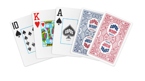 Copag WSOP 2024 Tournament Used 100% Plastic Playing Cards - Narrow Size (Bridge) Jumbo Index Blue/Red Double Deck Set