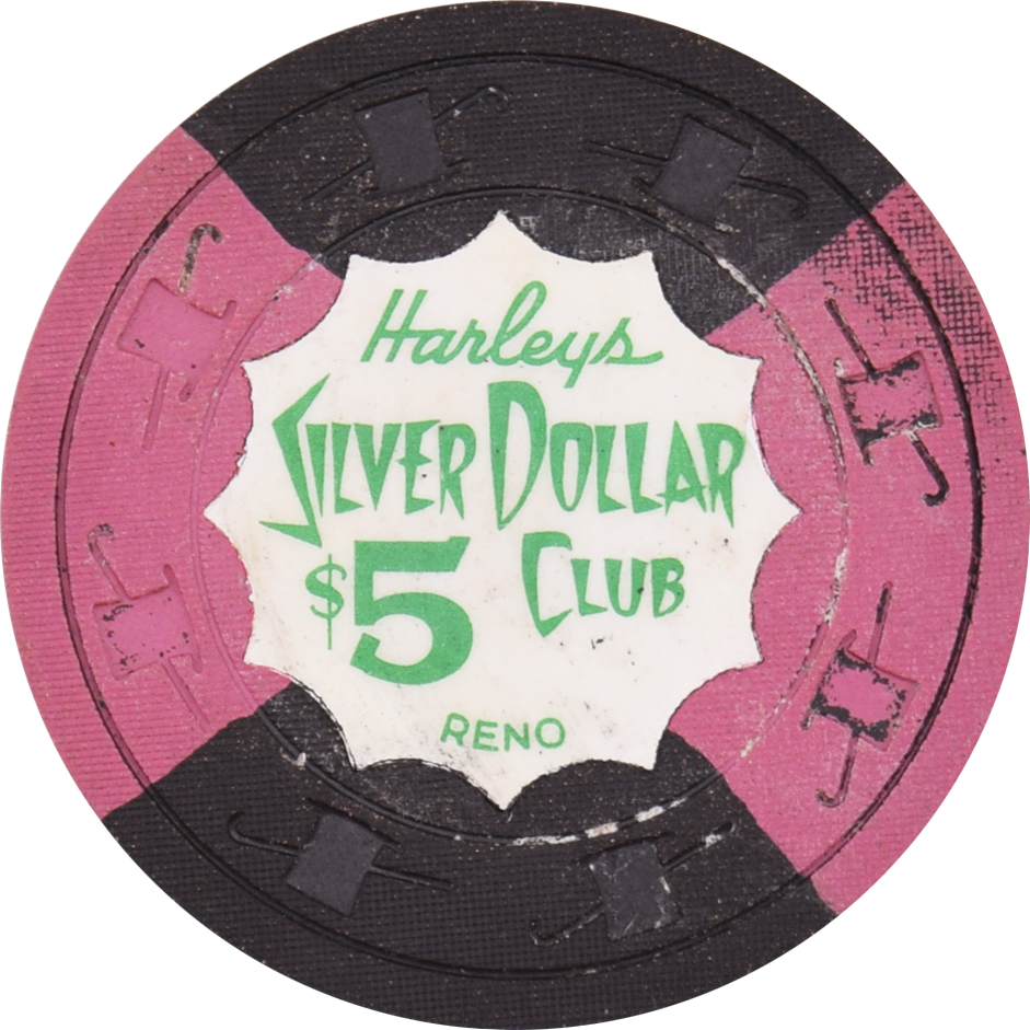 Harley's Silver Dollar Casino Reno Nevada $5 Damaged Chip 1964