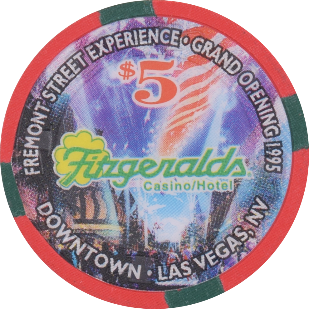 Fitzgeralds Casino Las Vegas Nevada $5 Fremont Street Grand Opening Chip 1995