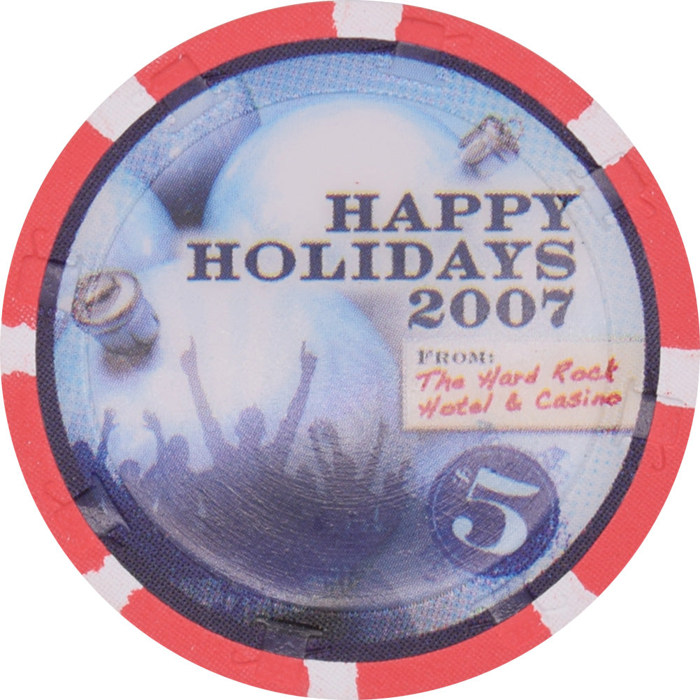 Hard Rock Casino Las Vegas Nevada $5 Christmas / Happy Holidays Chip 2007