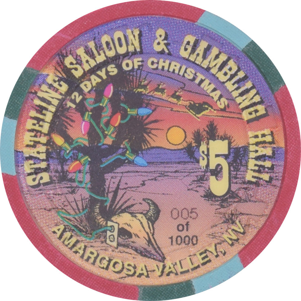 Stateline Saloon Casino Amargosa Valley Nevada $5 Partridge In a Pear Tree Chip 1996