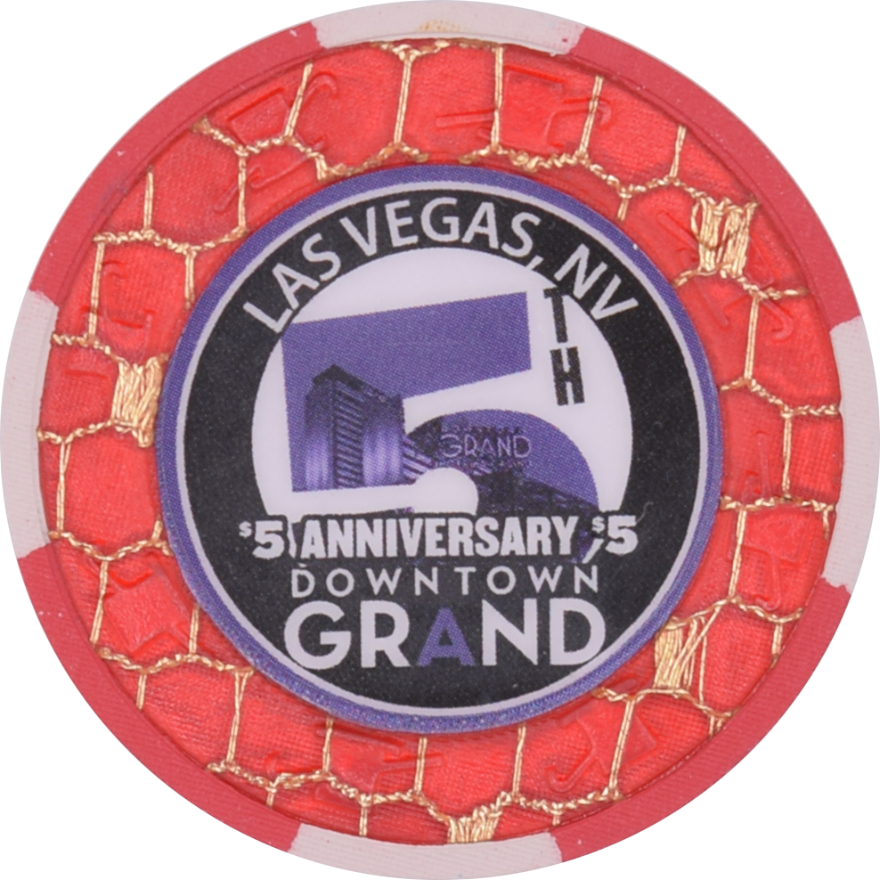 Downtown Grand Casino Las Vegas Nevada $5 5th Anniversary Chip 2018