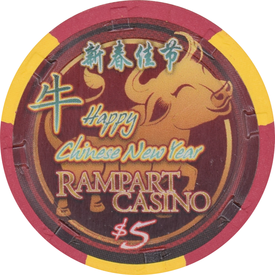 Rampart Casino Las Vegas Nevada $5 Year of the Ox Chinese New Year Chip 2021