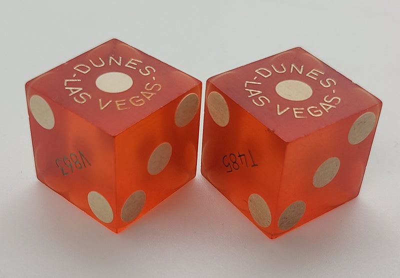 Dunes Casino Used Orange Dice Las Vegas Nevada 1970's