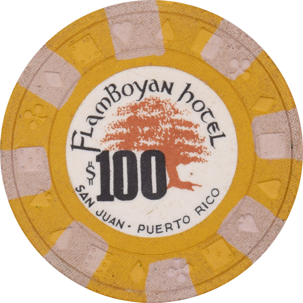 Flamboyan Hotel Casino San Juan Puerto Rico $100 Mustard Ewing Chip