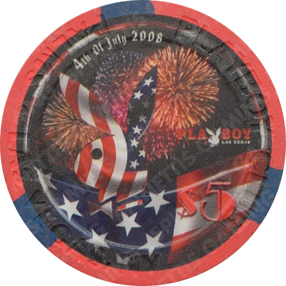 Playboy Palms Casino Las Vegas Nevada $5 4th of July Stars And Stripes Bunny Chip 2008