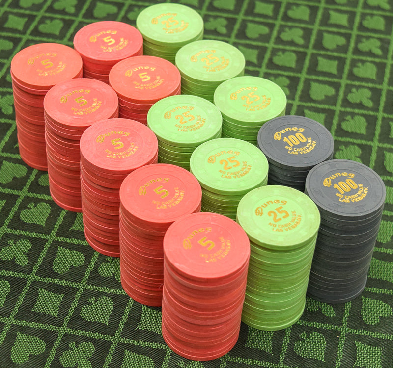 Dunes Casino Las Vegas Nevada No Cash Value 300 Chip Set (Watermelon, Green, Charcoal)