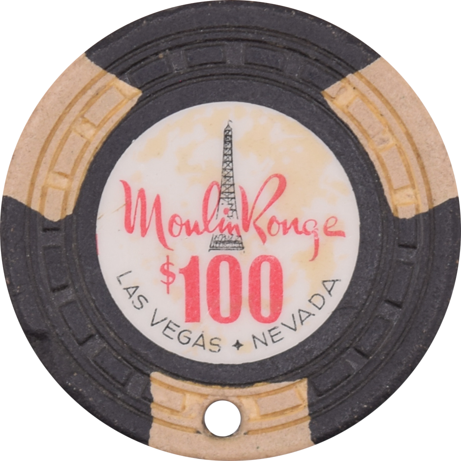 Moulin Rouge Casino Las Vegas Nevada $100 Cancelled Chip 1955