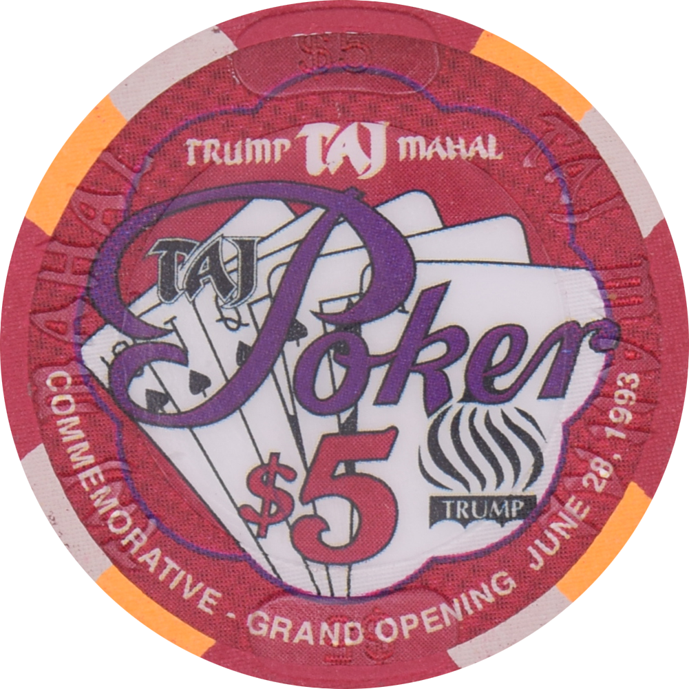 Trump Taj Mahal Casino Atlantic City New Jersey $5 Poker Room Grand Opening Chip 1993