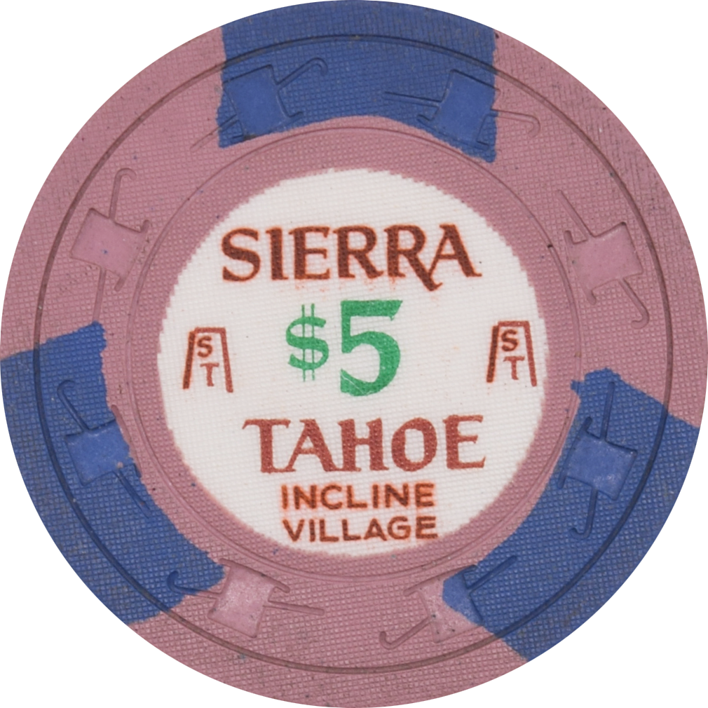 Sierra Tahoe Casino Incline Village Nevada $5 Lavender Chip 1965