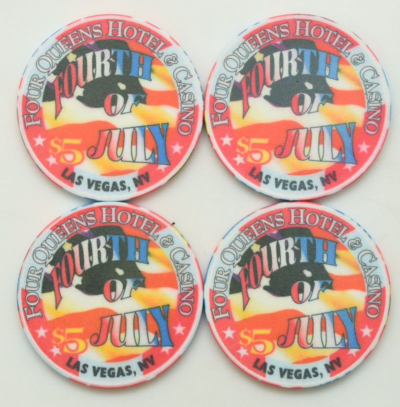 Four Queens Casino Las Vegas Nevada Independence Day Set of 4 $5 Chips 1998