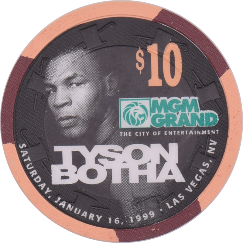 MGM Grand Casino Las Vegas Nevada $10 Botha vs Tyson Fight Chip 1999