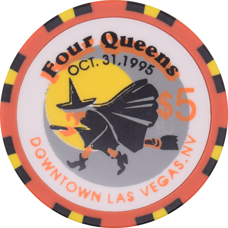 Four Queens Casino Las Vegas Nevada $5 Halloween - Witch on Broomstick Chip 1995