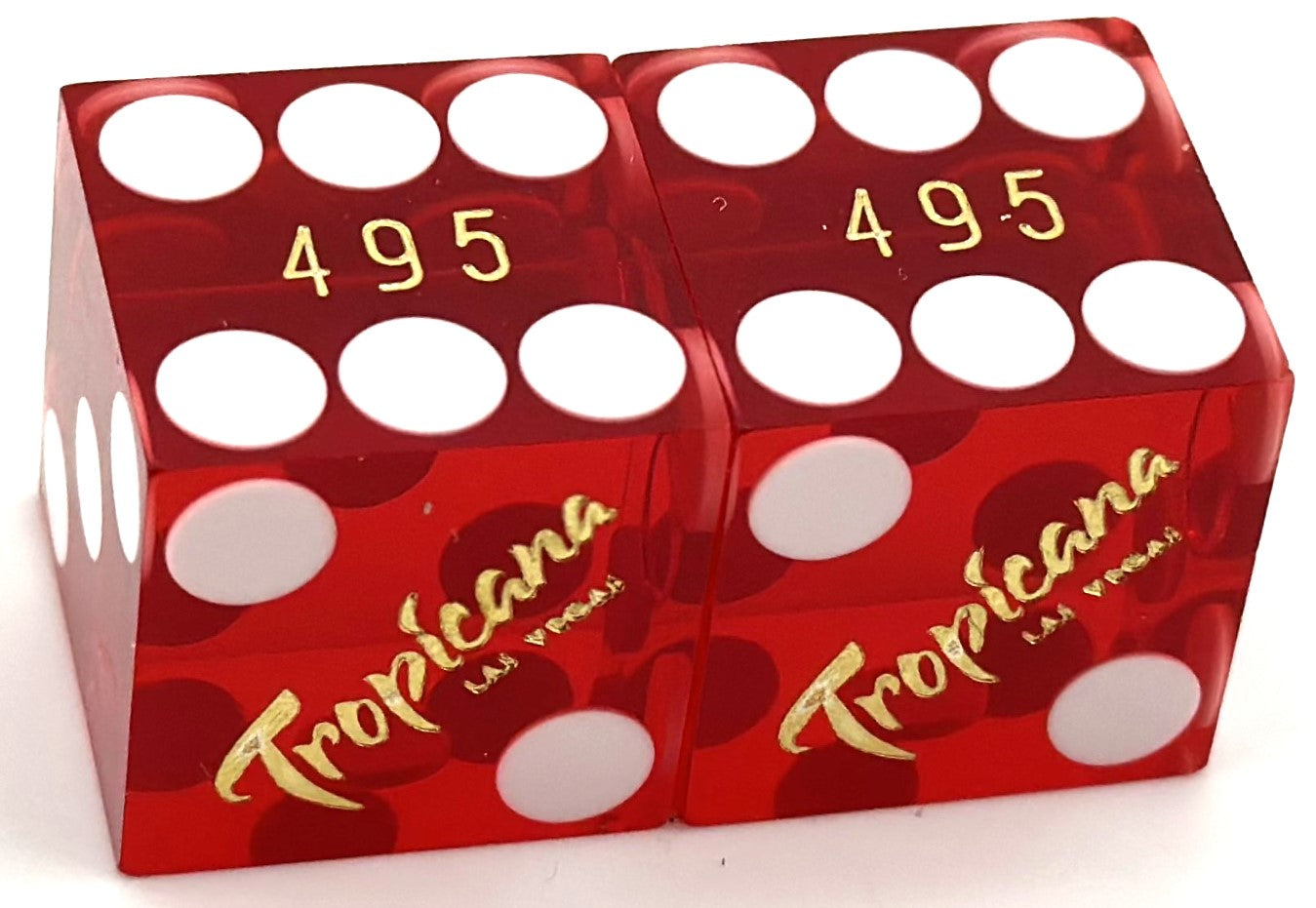 Tropicana Casino Las Vegas Nevada Used Matching Number Pair of Dice (Gold Foil / Polished)