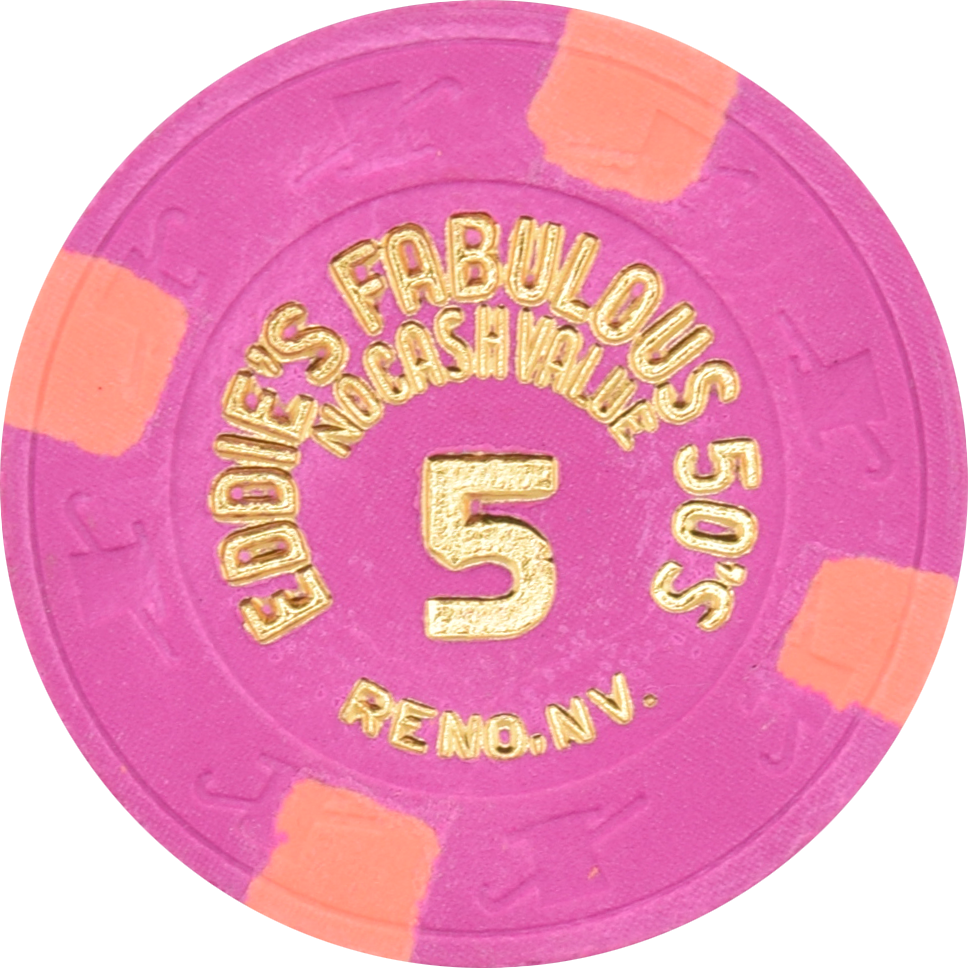 Eddie's Fabulous 50s Casino Reno Nevada $5 No Cash Value Chip 1987