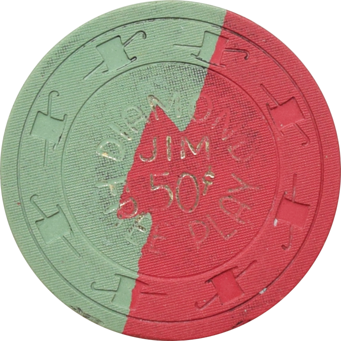 Diamond Jim's Nevada Club Casino Las Vegas Nevada 50 Cent Free Play Green Base Red Dovetail Chip 1962