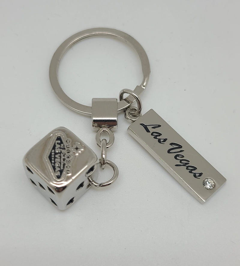 Key Chain Silver Dice Charm Las Vegas