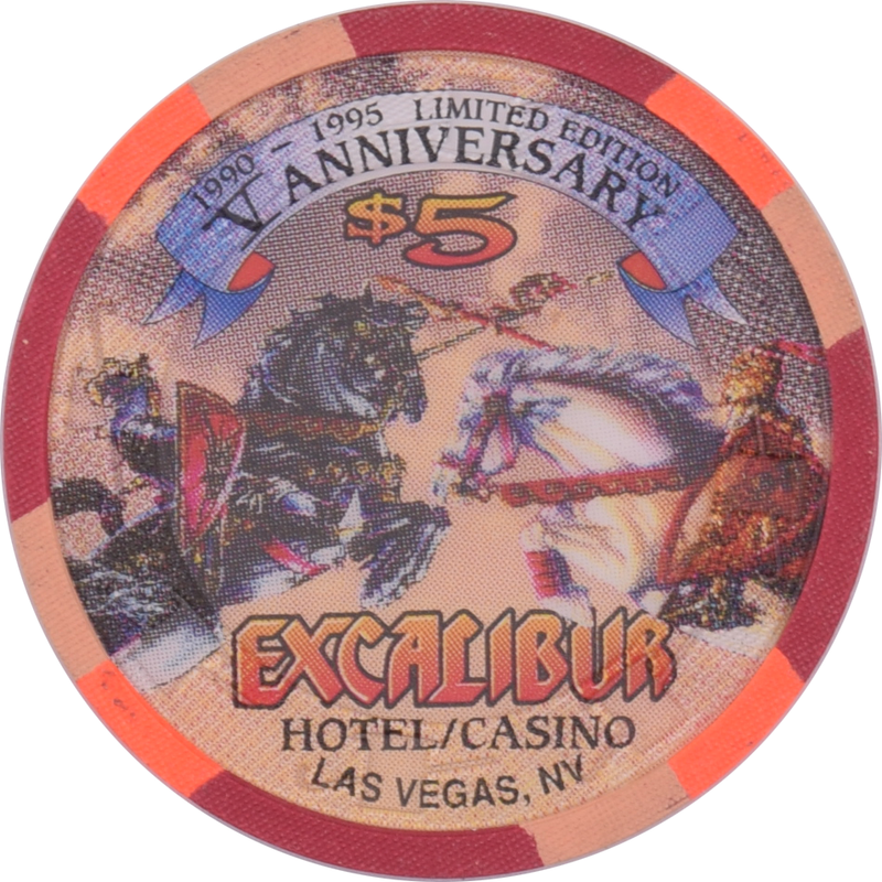 Excalibur Casino Las Vegas Nevada $5 Fifth Anniversary Chip 1995