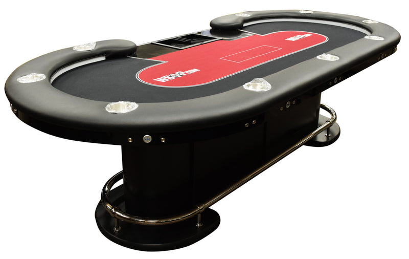 102" Executive Poker Table with Dealer Position, Pedestal Legs, USBs and LED Lighting