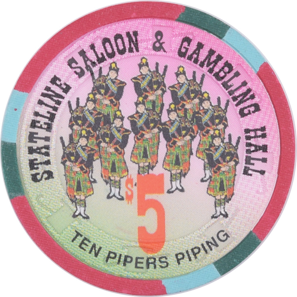 Stateline Saloon Casino Amargosa Valley Nevada $5 Ten Pipers Piping Chip 1996