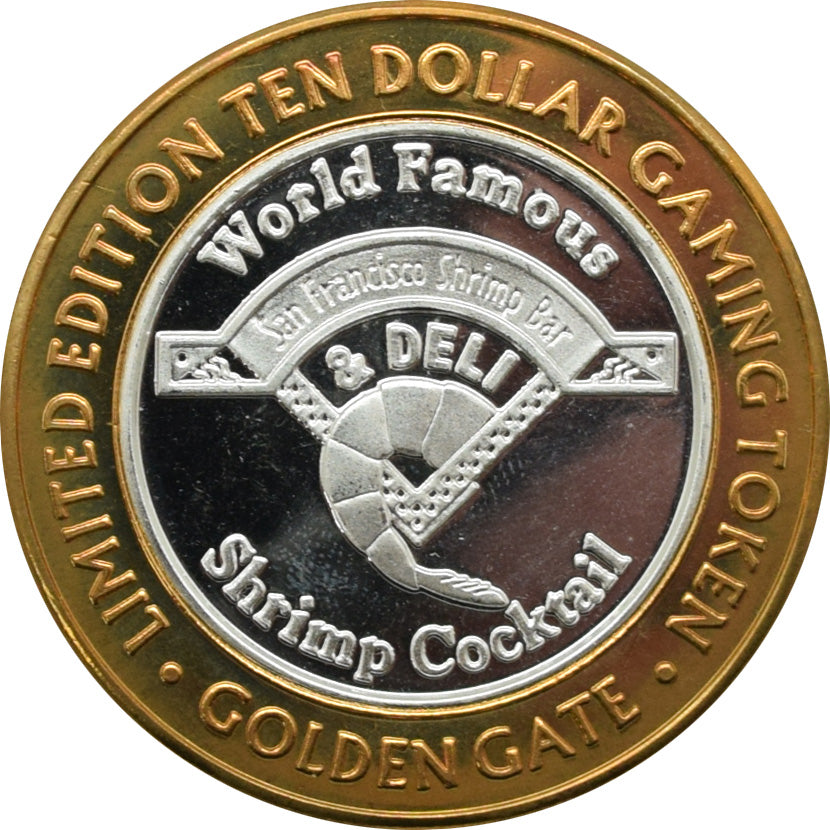 Golden Gate Casino Las Vegas "World Famous Shrimp Cocktail" $10 Silver Strike .999 Fine Silver 1999