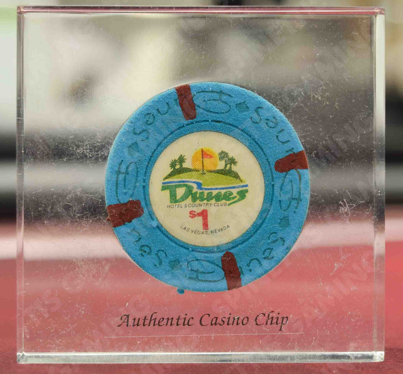 Authentic Casino Chips in Lucite Paperweight