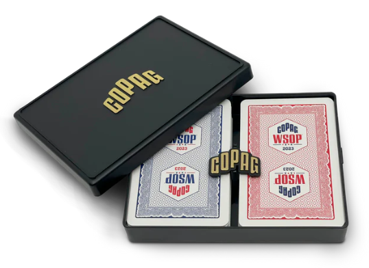 Copag WSOP 2023 Tournament NEW 100% Plastic Playing Cards - Narrow Size (Bridge) Regular Index Blue/Red Double Deck Set