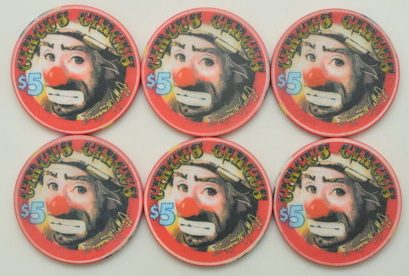 Circus Circus Casino Reno Nevada Set of 6 $5 Chips 1998