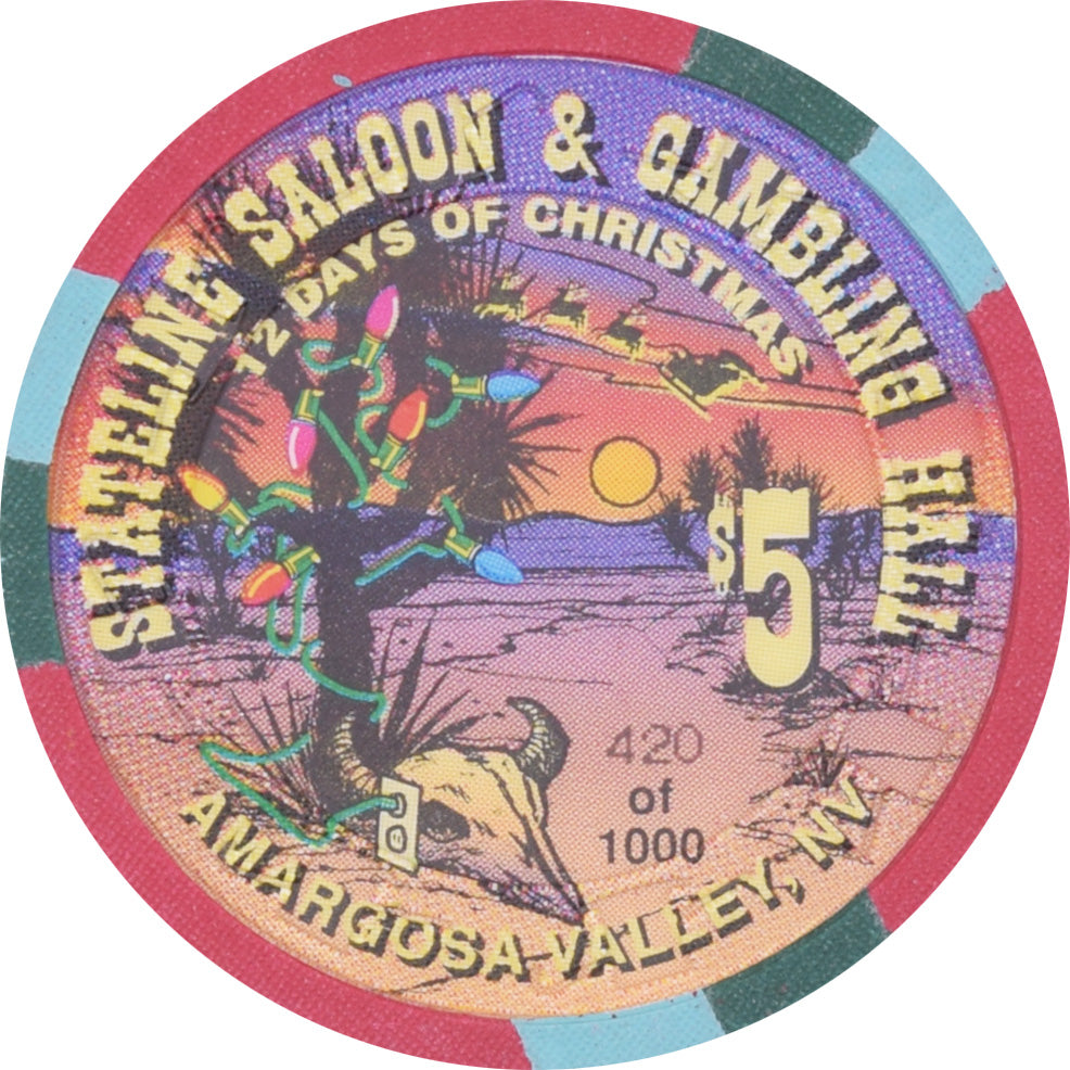 Stateline Saloon Casino Amargosa Valley Nevada $5 Eights Maids A Milking Chip 1996