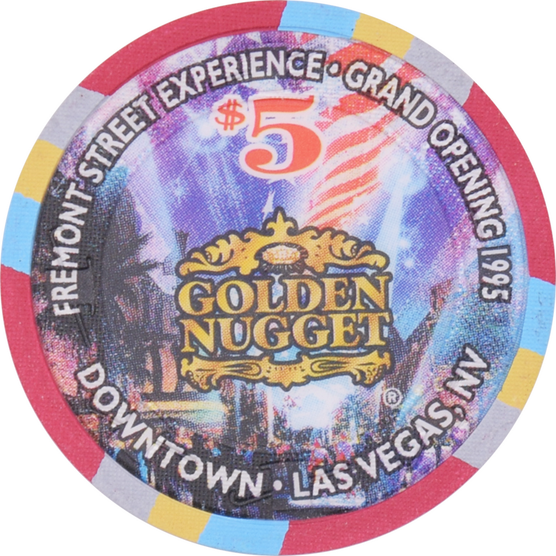 Golden Nugget Casino Las Vegas Nevada $5 Fremont Street Experience Grand Opening Chip 1995