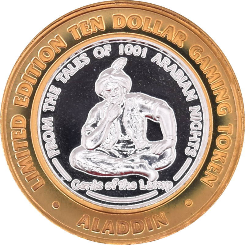 Aladdin Casino Las Vegas "Genie of the Lamp" $10 Silver Strike .999 Fine Silver 2001