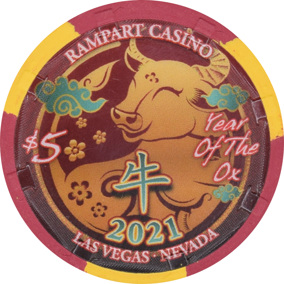 Rampart Casino Las Vegas Nevada $5 Year of the Ox Chinese New Year Chip 2021