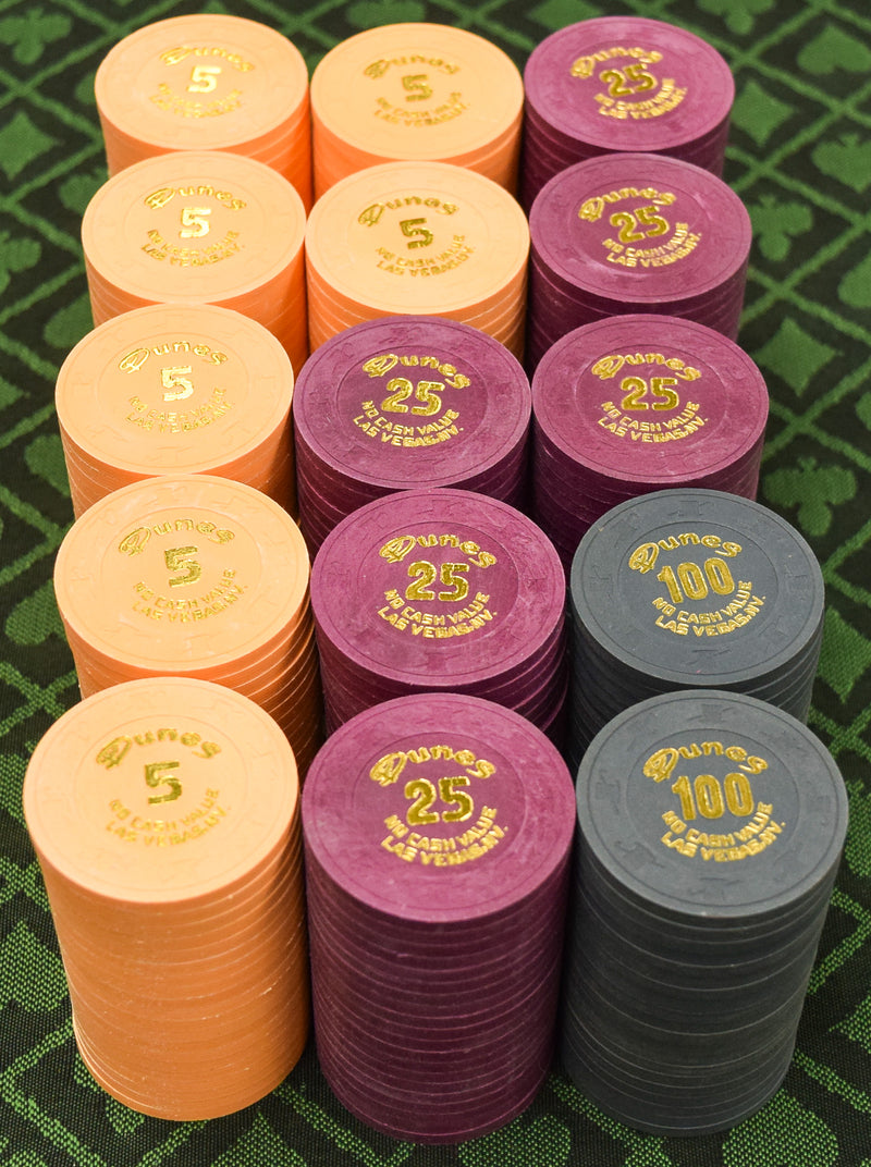 Dunes Casino Las Vegas Nevada No Cash Value 300 Chip Set (Arc Yellow, Mauve, Charcoal)