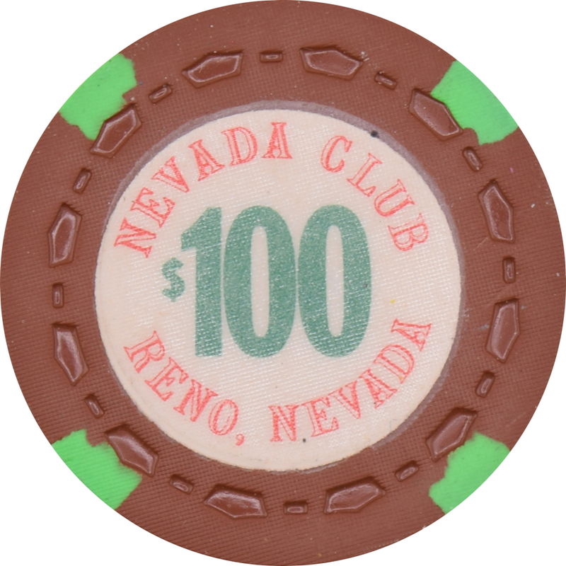 Nevada Club Casino Reno Nevada $100 Error Chip 1968