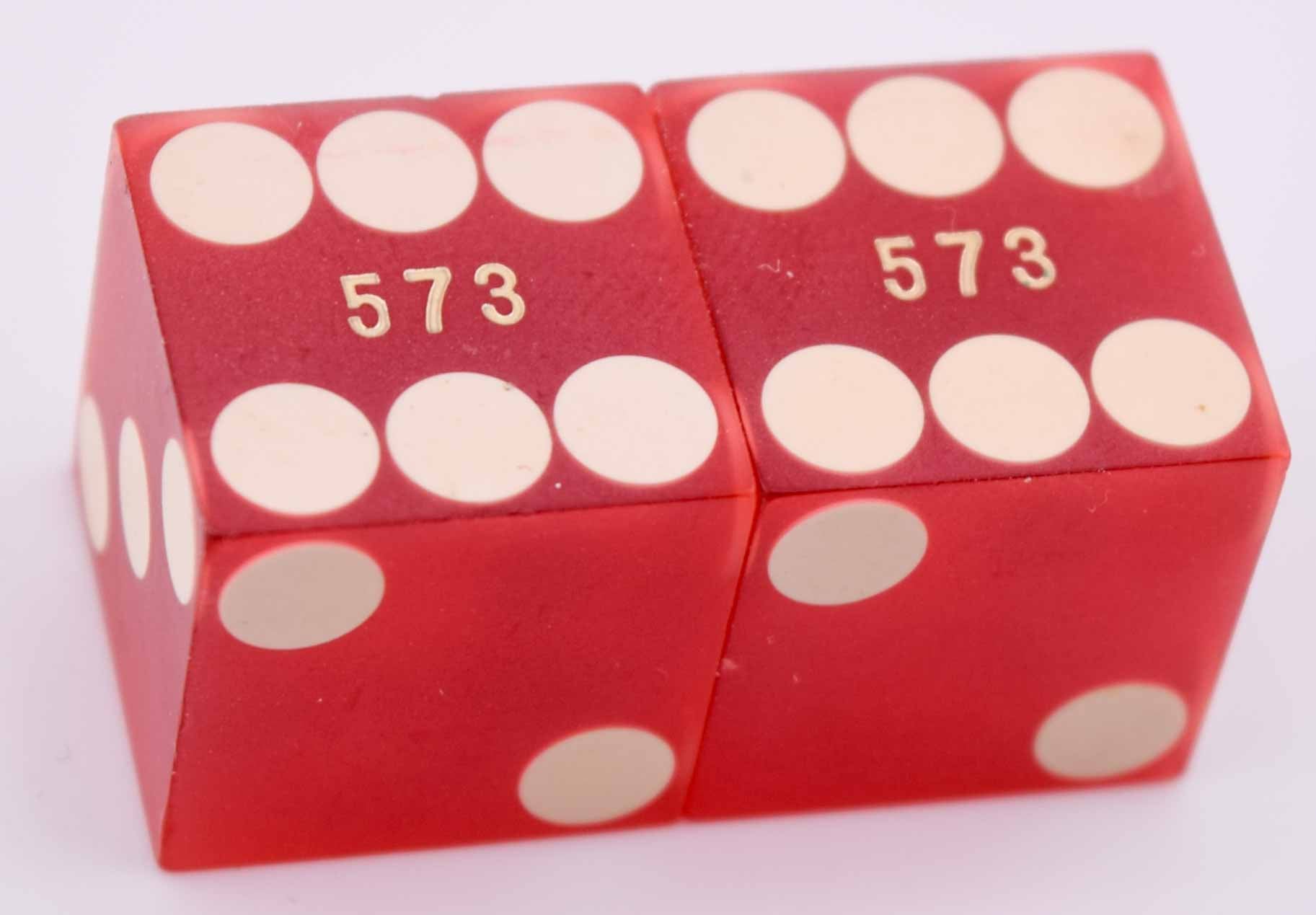 Tahoe Biltmore Casino Lake Tahoe Nevada Pair of Red Sanded Matching Number Dice 1980s/90s