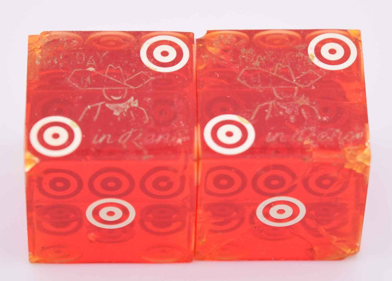 Holiday Casino Reno Nevada Pair of Red Matching Logo Bullseye Dice