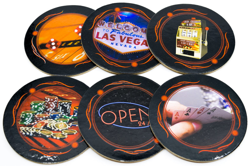 Las Vegas Casino Themed Round Coasters - Perfect for Your Party - Set of 6