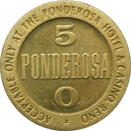 Ponderosa Hotel & Casino Reno 50 Cent Gaming Token 1967