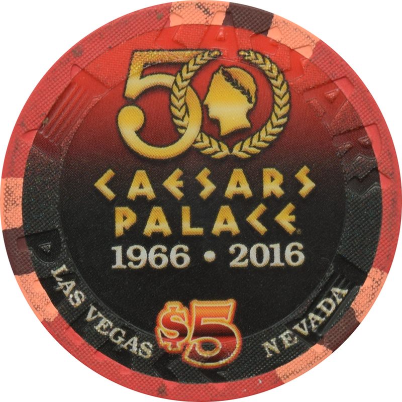 Caesars Palace Casino Las Vegas Nevada $5 50th Anniversary Color Photo Chip 2016