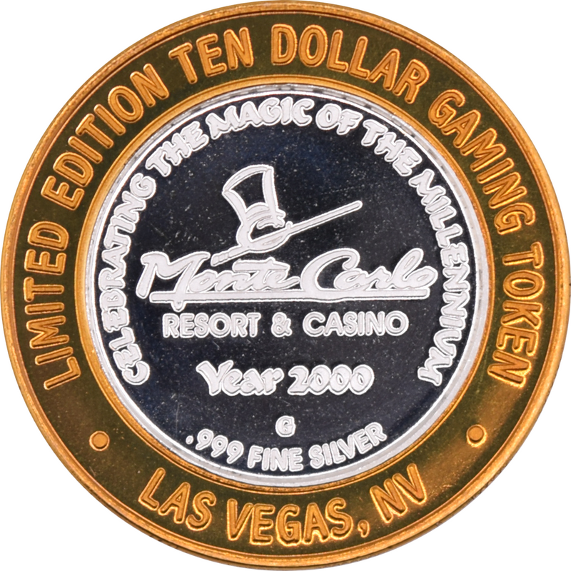 Monte Carlo Resort & Casino Las Vegas "Lance Burton with Dove" $10 Silver Strike .999 Fine Silver 2000