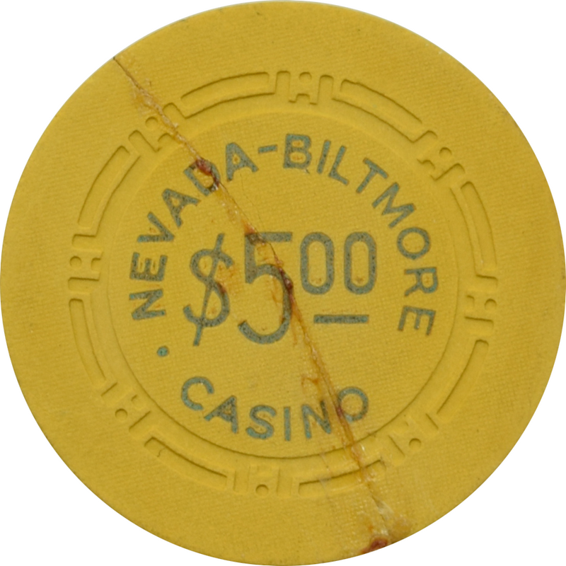 Nevada Biltmore Casino Las Vegas Nevada $5 Repaired Chip 1948